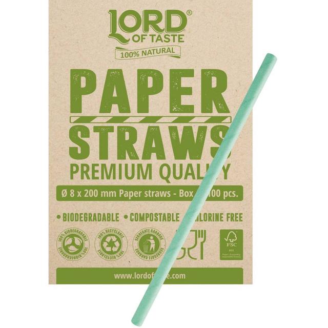 Słomki Rurki cocktailowe Jumbo papierowe 8x200mm, pastelowe zielone (100szt.)