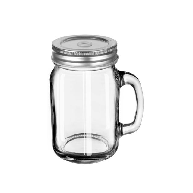 Słoik z uchem Drinking Jar z nakrętką z dziurką Economy Line 473ml