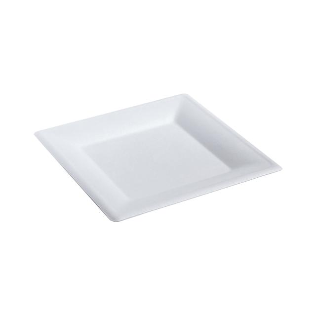 Talerz z trzciny cukrowej, kwadratowy, 262x262x19mm, biały, op.50 sztuk