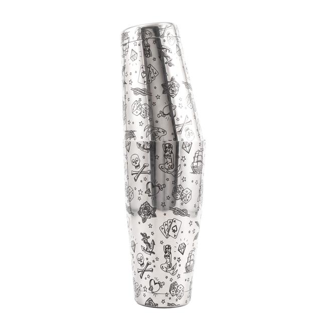 Shaker 2-częściowy Tin-Tin 700ml, obciążony, stal nierdzewna, wzór Tattoo