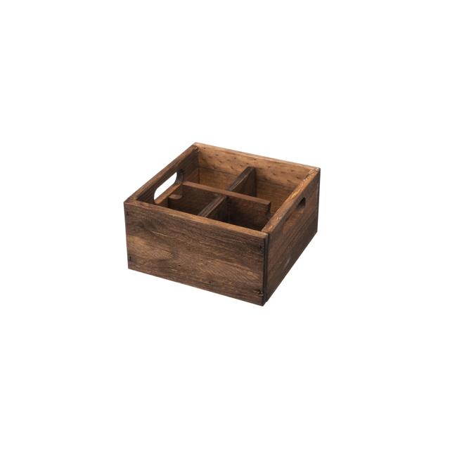 Pojemnik drewniany z 4 przegródkami, brązowy