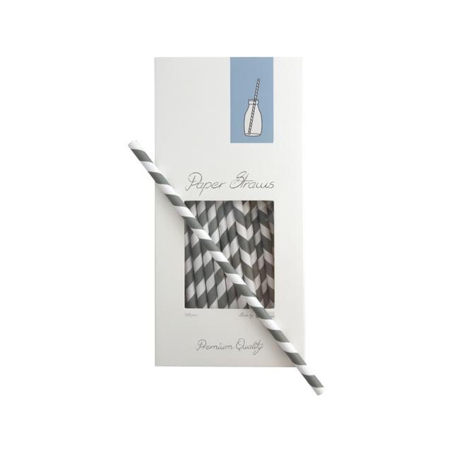 Słomki Rurki cocktailowe Jumbo papierowe, wzór biało-szare paski