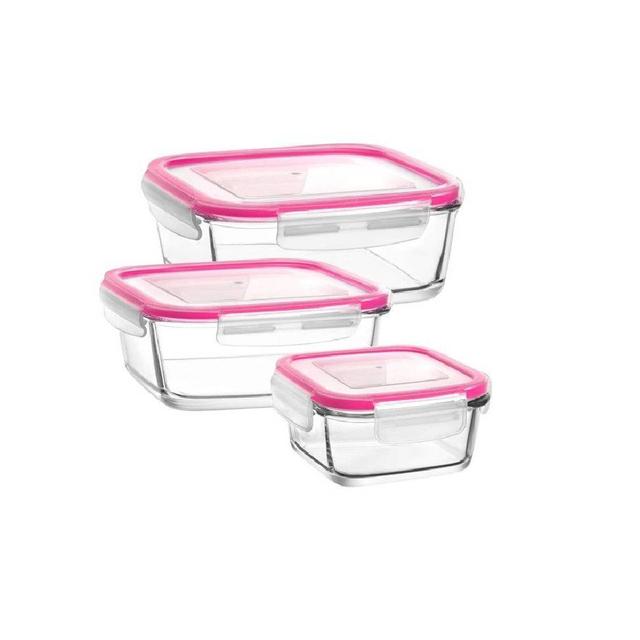 Pojemniki do przechowywania żywności zamykane, szklane (zestaw 3 sztuk)