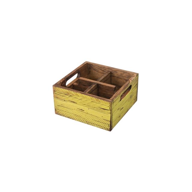 Pojemnik drewniany z 4 przegródkami, żółty
