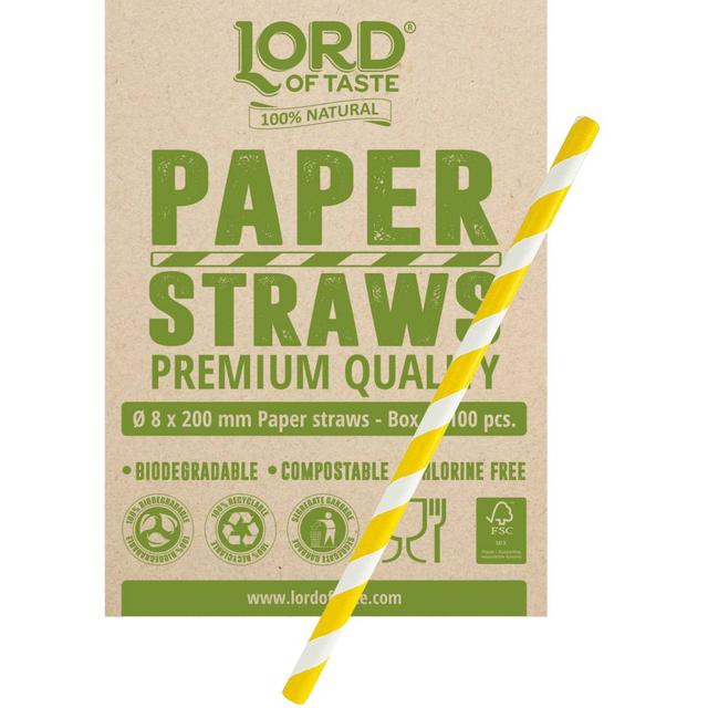 Słomki Rurki cocktailowe Jumbo papierowe 8x200mm, biało-żółte paski (100szt.)