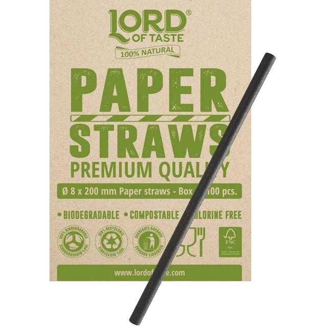 Słomki Rurki cocktailowe Jumbo papierowe 8x200mm, czarne (100szt.)