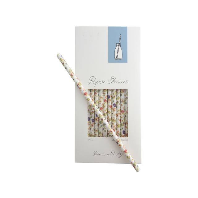 Słomki Rurki cocktailowe Jumbo, papierowe, wzór kwiatki, 25,5cm, 100szt