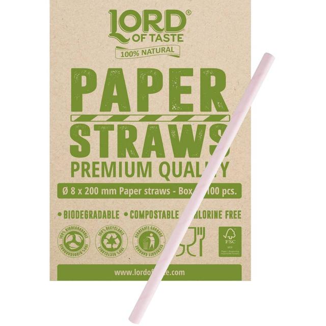 Słomki Rurki cocktailowe Jumbo papierowe 8x200mm, pastelowe różowe (100szt.)