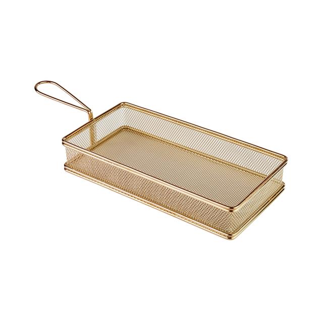 Koszyczek do serwowania potraw, prostokątny 26x13cm, stal nierdzewna, kolor złoty