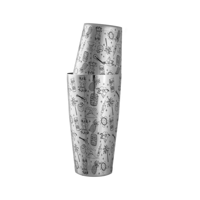 Shaker 2-częściowy Tin-Tin 700ml, obciążony, stal nierdzewna, wzór Tiki