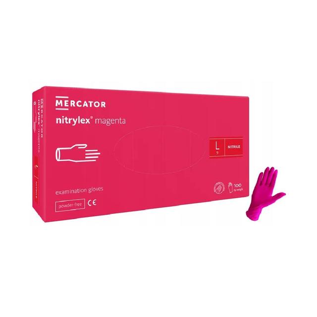 Rękawiczki nitrylowe bezpudrowe, rozmiar L, kolor magenta 100szt.