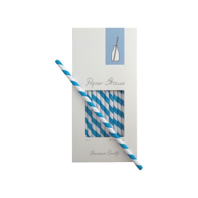 Słomki Rurki cocktailowe Jumbo papierowe, wzór biało-niebieskie paski